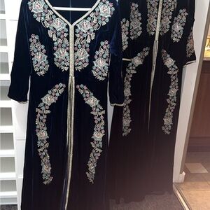 Embroidered Velvet Long Dress